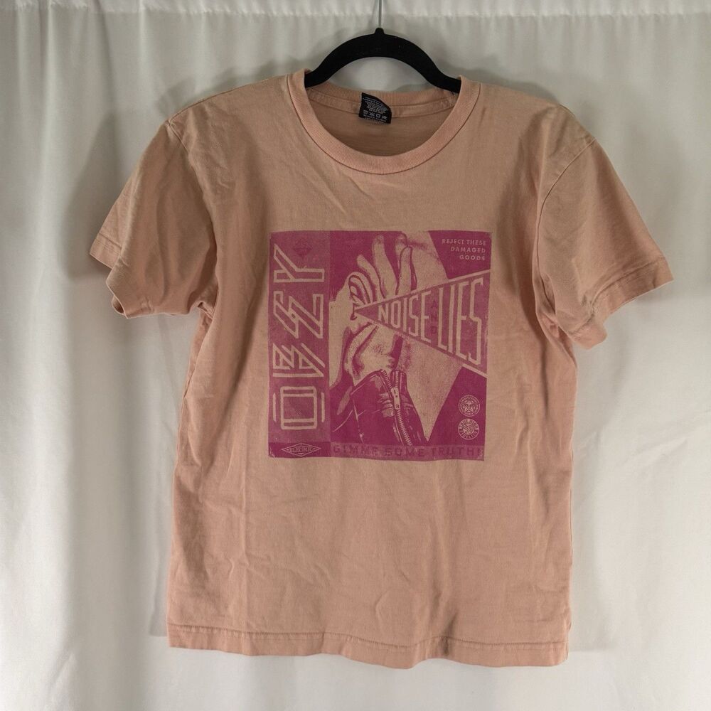 Obey T-Shirt Women's Small Pink Graphic Print Short Sleeve Pullover Crewneck